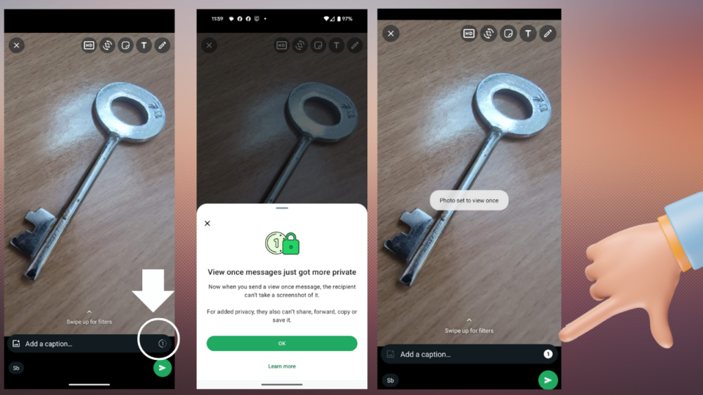send disappearing photos on whatsapp steps